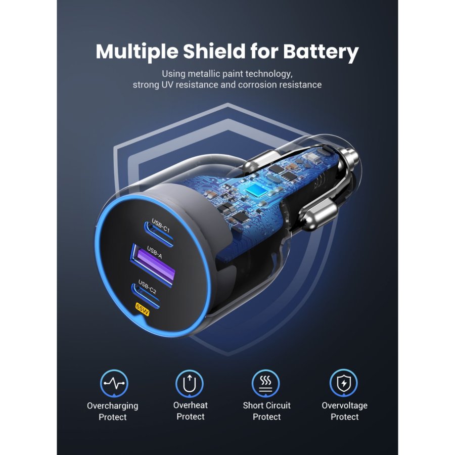 UGREEN 75W 3-Port Fast Car Charg gray #5