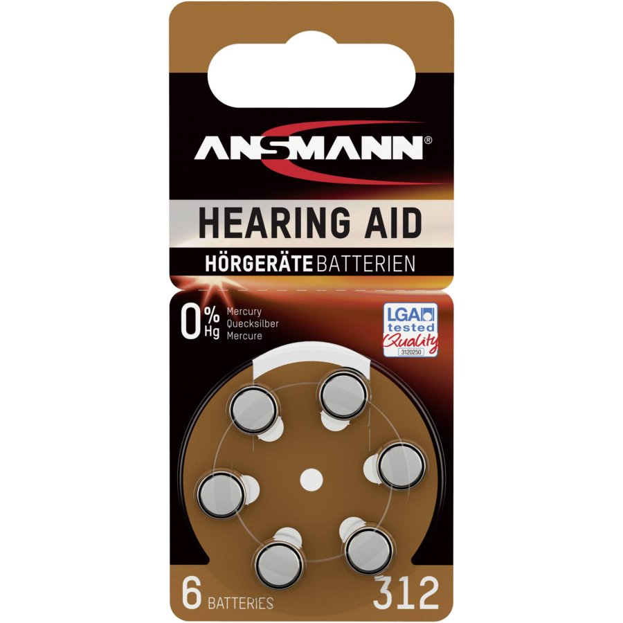 1x6 Ansmann Zinc-Air 312 (PR41) Hearing Aid Batteries #1