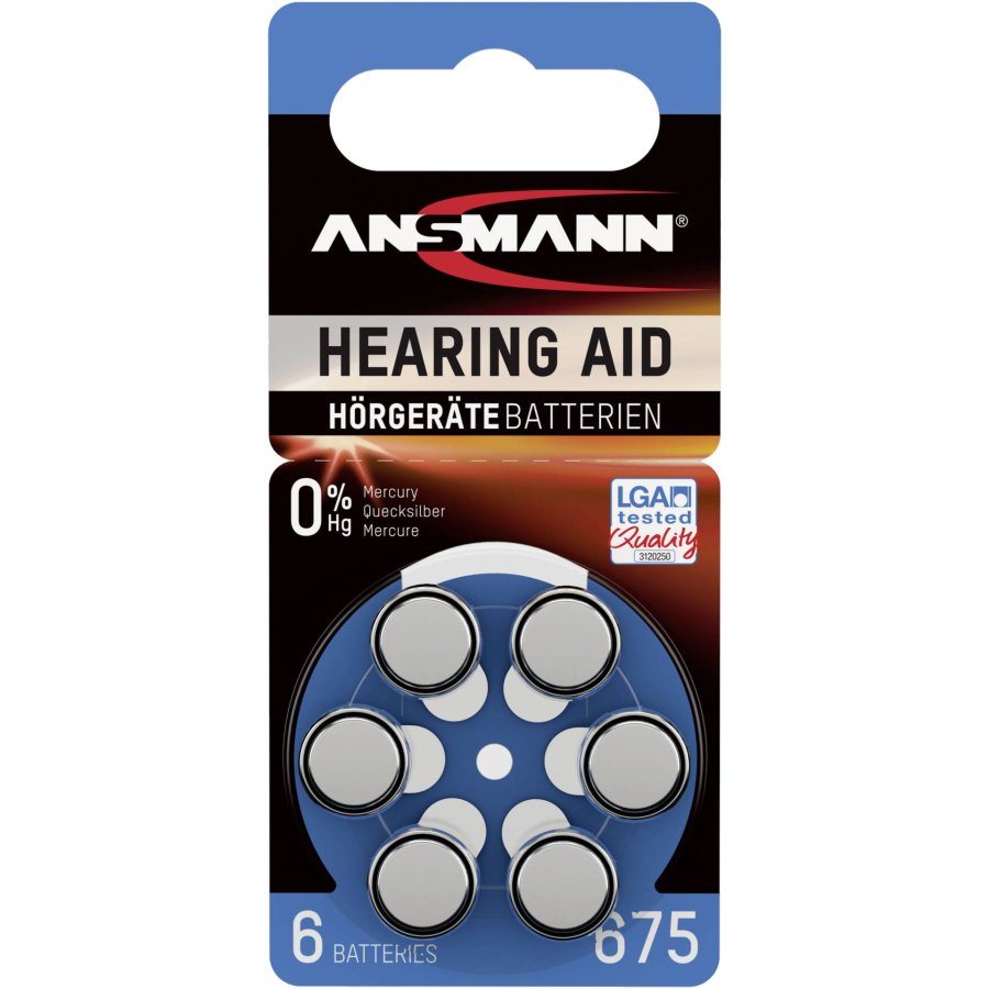 1x6 Ansmann Zinc-Air 675 (PR44) Hearing Aid Batteries #1