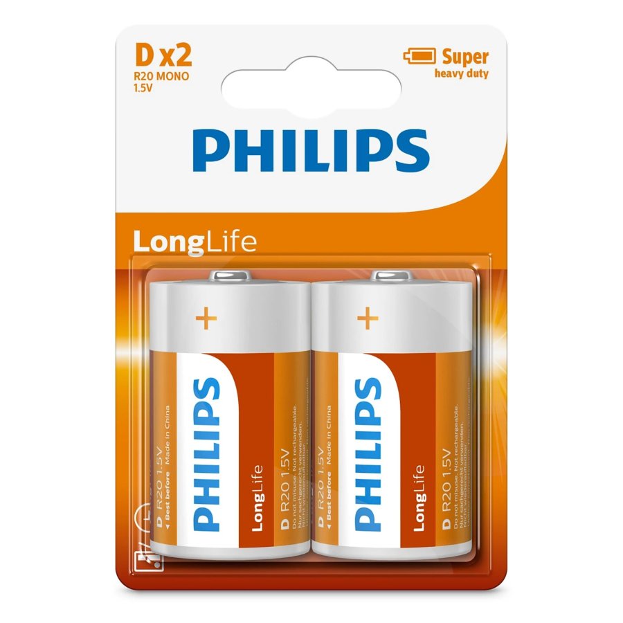 1x2 Philips LongLife D Batterie #1