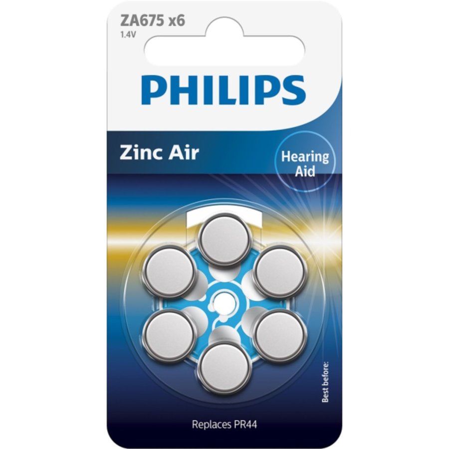 1x6 Philips Zinc-Air PR44 / 675 Hörgeräte Batterie #1