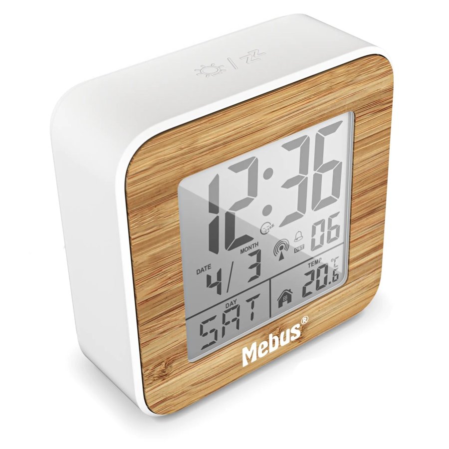 Mebus 27247 White/Wood Look Radio alarm clock digital #4