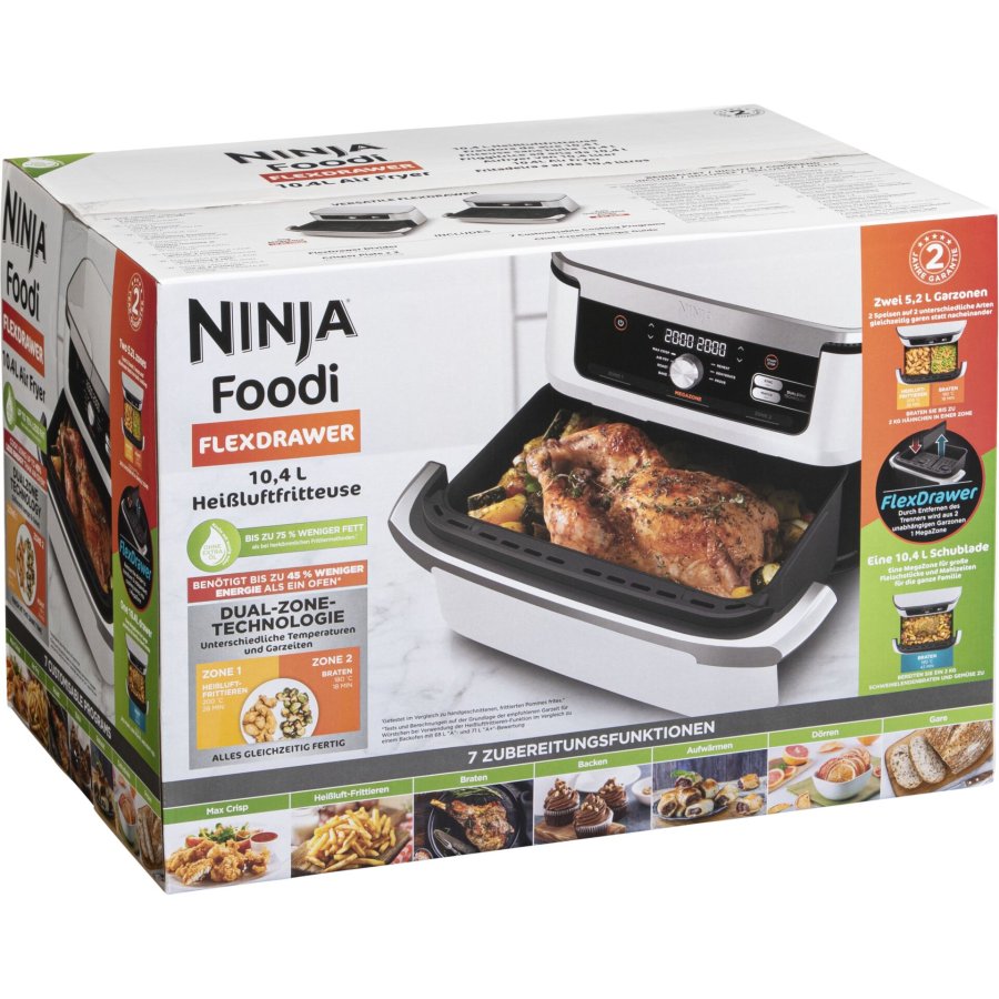Ninja AF500EUWH frituregryde Dobbelt 10,4 L Enkeltstende 2470 W Varmluftsteger Slv, Hvid #1