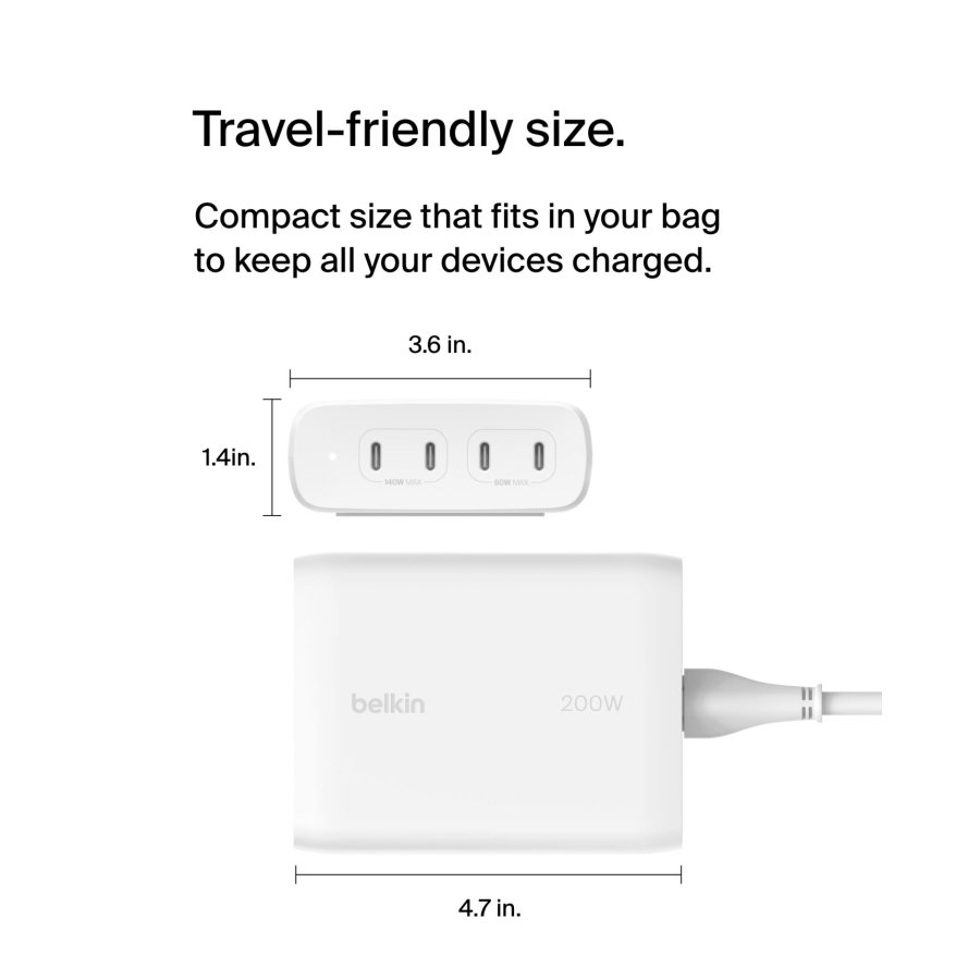 Belkin BOOST Charge PRO 200Watt 4-Port USB-C GaN Char.WCH015vfWH #12