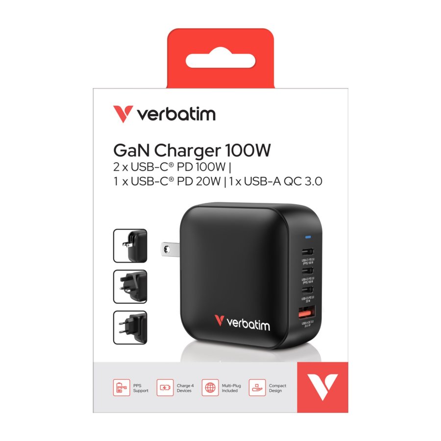 Verbatim Mini GaN Charger 100W 3xUSB-C PD, 1xUSB-A QC 3.0 32231 #7