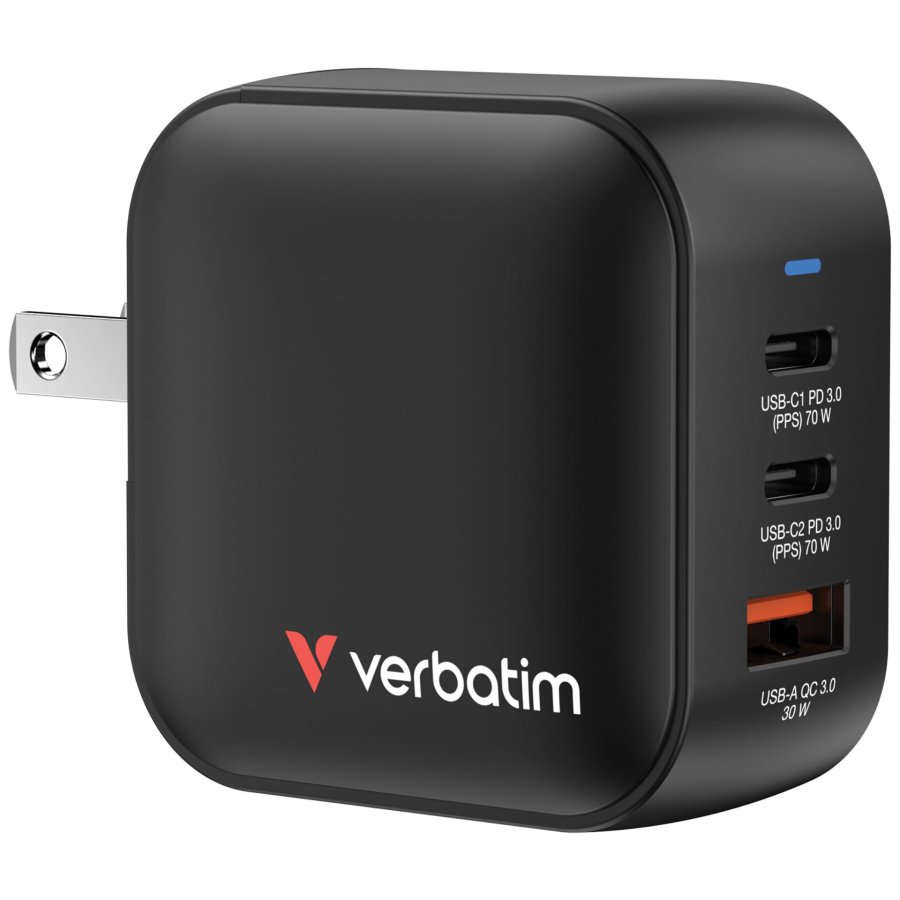Verbatim Mini GaN Charger 70W 2xUSB-C PD, 1xUSB-A QC 3.0 32229 #1