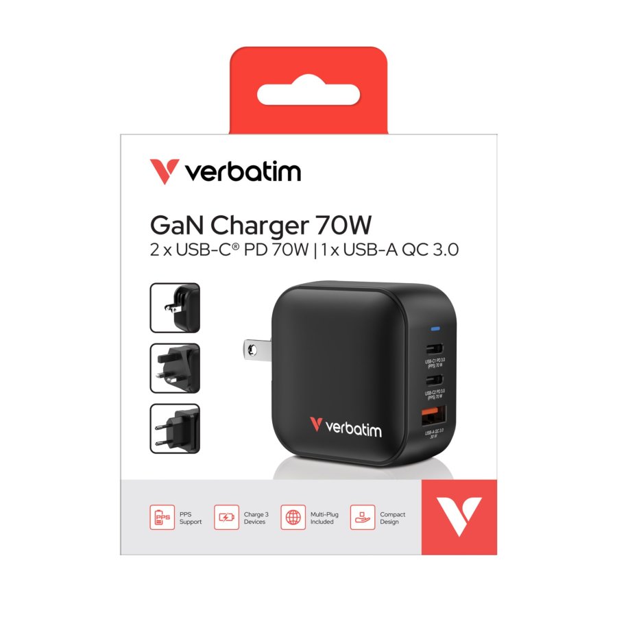 Verbatim Mini GaN Charger 70W 2xUSB-C PD, 1xUSB-A QC 3.0 32229 #7