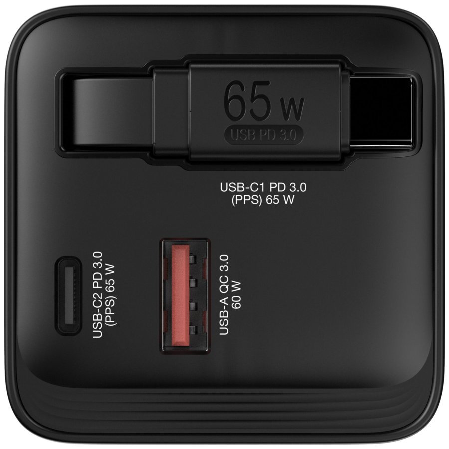 Verbatim Gan Charger 65W 2xUSB-C PD,1xUSB-A, retrac. Cable  32217 #8