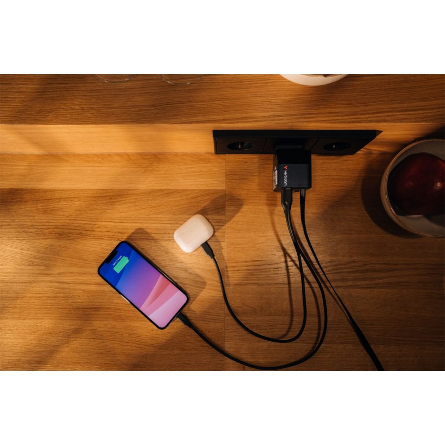 Verbatim Gan Charger 65W 2xUSB-C PD,1xUSB-A, retrac. Cable  32217 #12