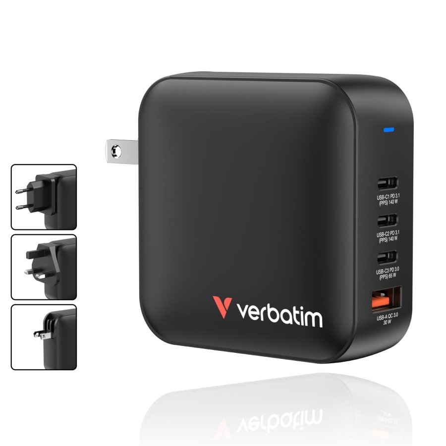 Verbatim Mini GaN Charger 165W 3xUSB-C 1xUSB-A US/EU/UK A.32216 #5