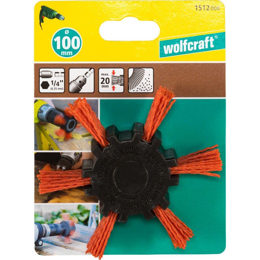 Wolfcraft Sechskant Nylondrahtfächerbürste 100x20mm #1