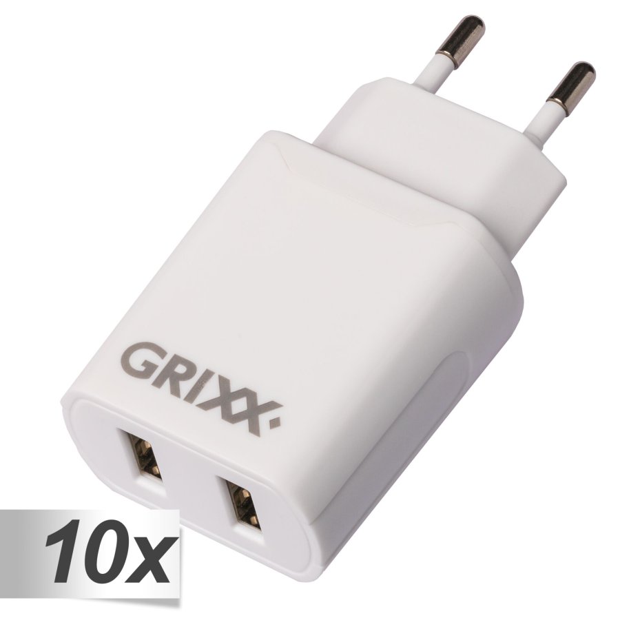 10x1 Grixx Power Adapter 220V Dual USB A White #1