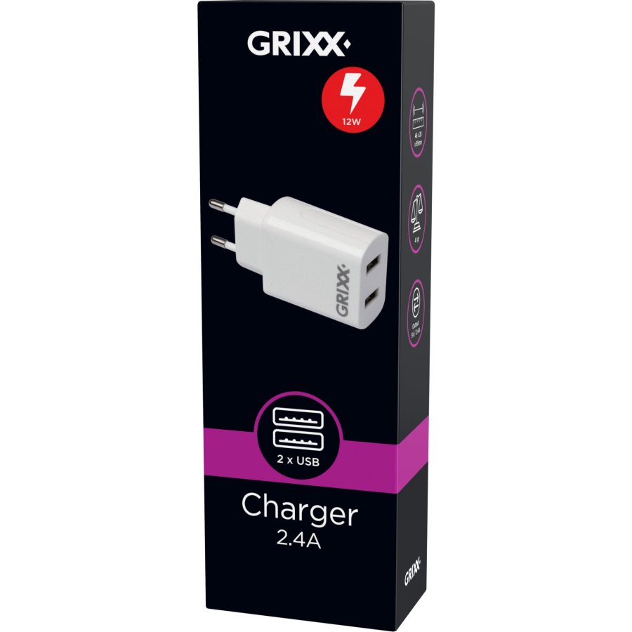 10x1 Grixx Power Adapter 220V Dual USB A White #4