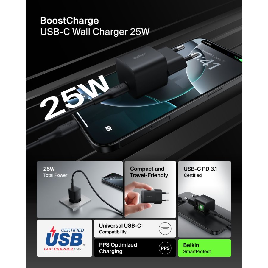 Belkin BOOST Charge 25W USB-C Ladegerät PD schwarz  WCA012kqBK #5