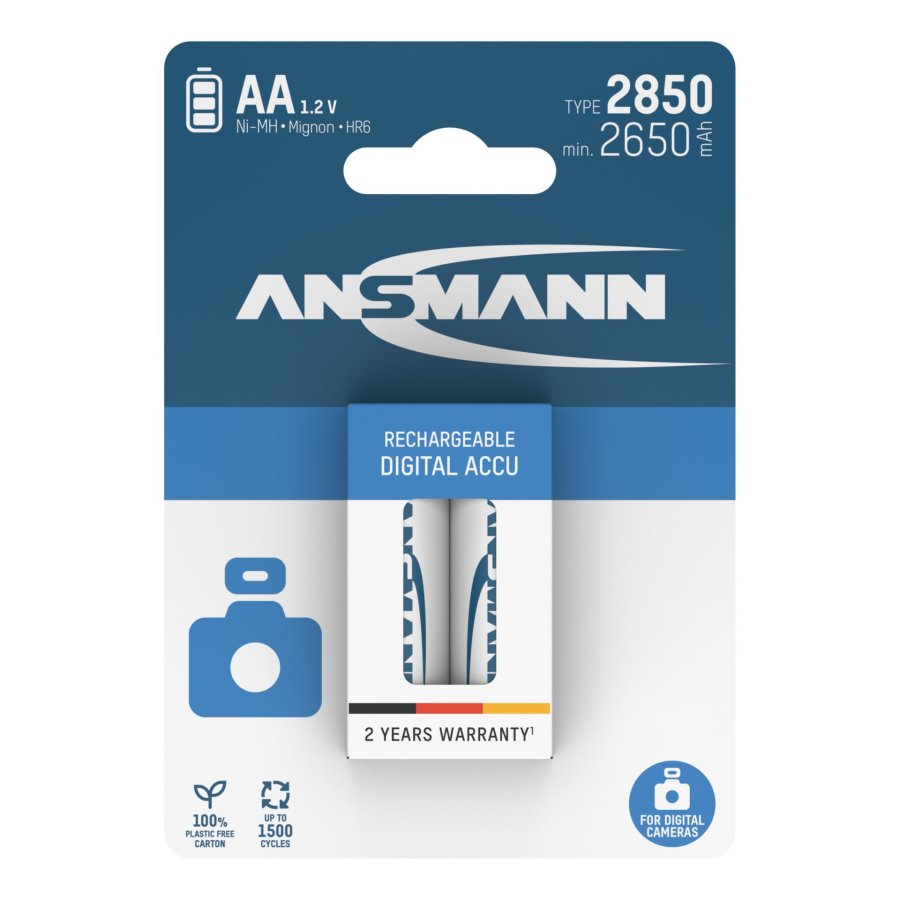 1x2 Ansmann NiMH rech. battery 2850 Mignon AA 2650 mAh DIGITAL #1
