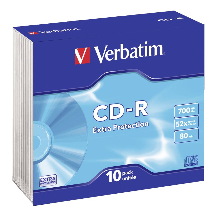 1x10 Verbatim CD-R 80 700MB 52x Data Life Slim Case #1