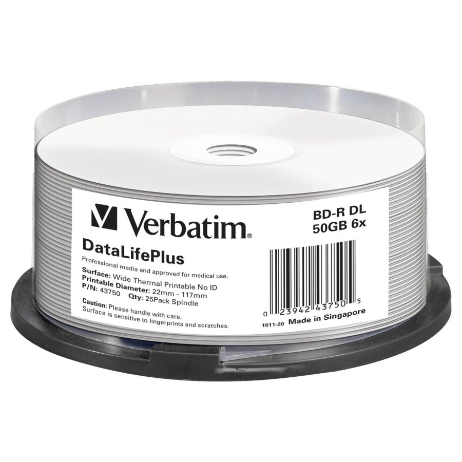 1x25 Verbatim BD-R Blu-Ray 50GB 6x Speed thermal printable CB #1