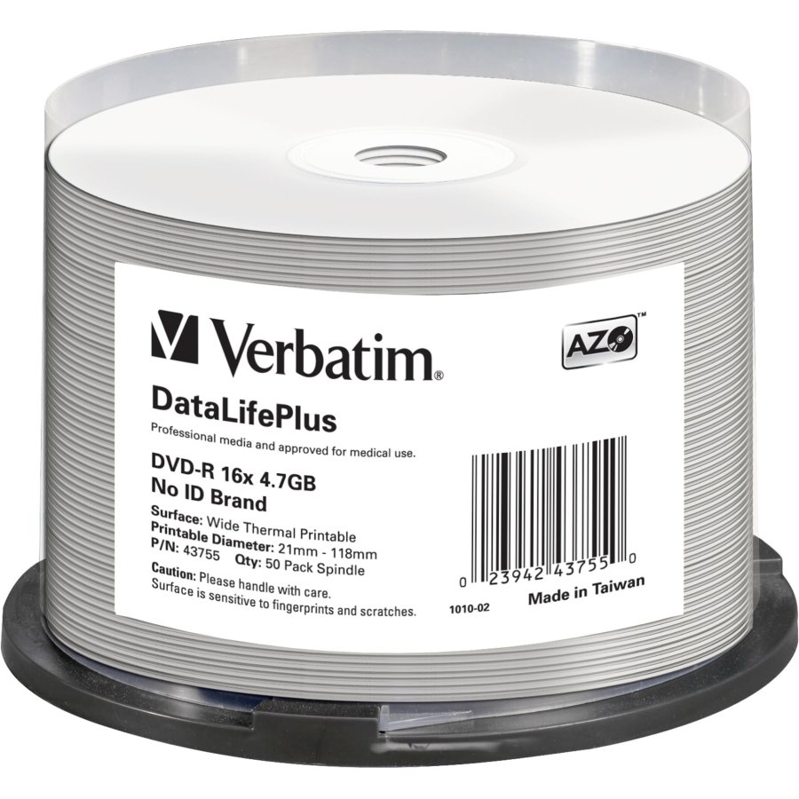 1x50 Verbatim DVD-R 4,7GB 16x white wide thermal  print. NO-ID #1