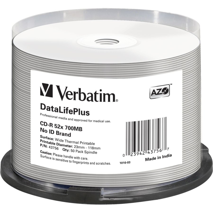 1x50 Verbatim CD-R 80 / 700MB 52x white wide thermal printable #1