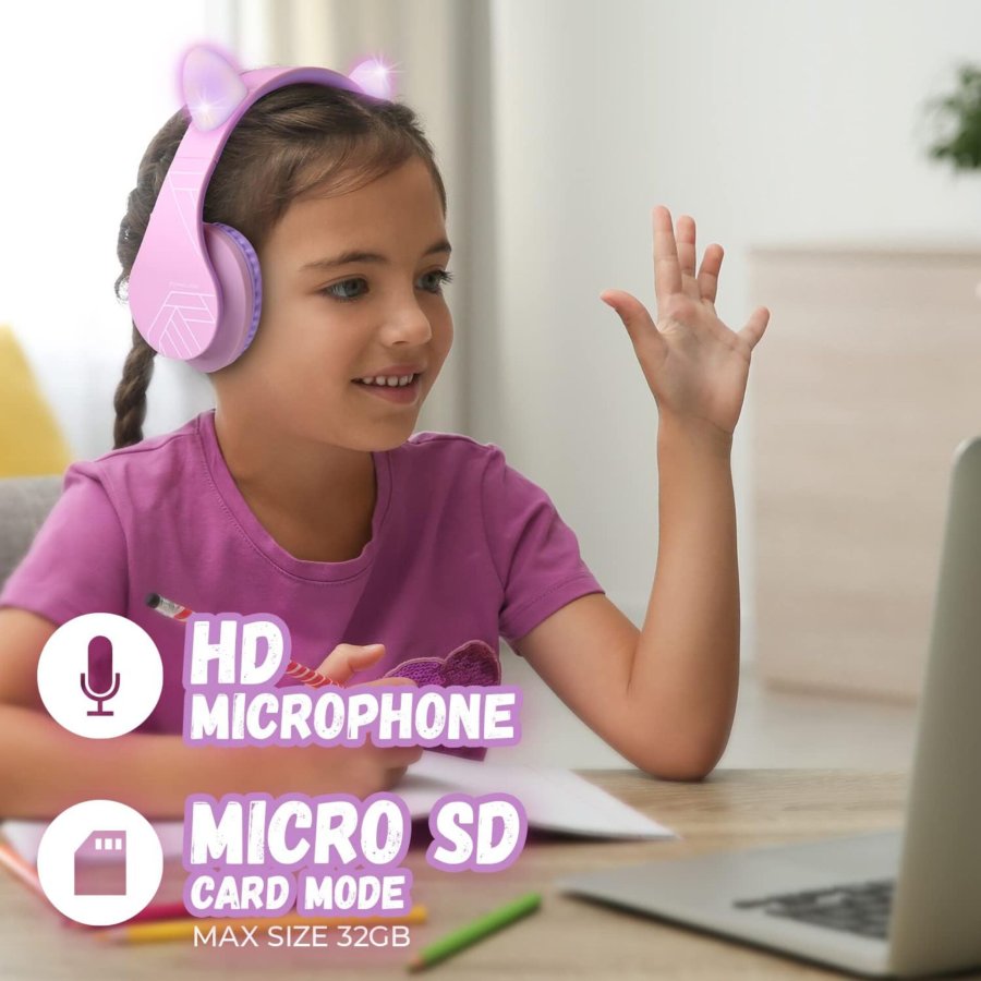 PowerLocus P2 Kids Headphones purple/pink with Ears #8