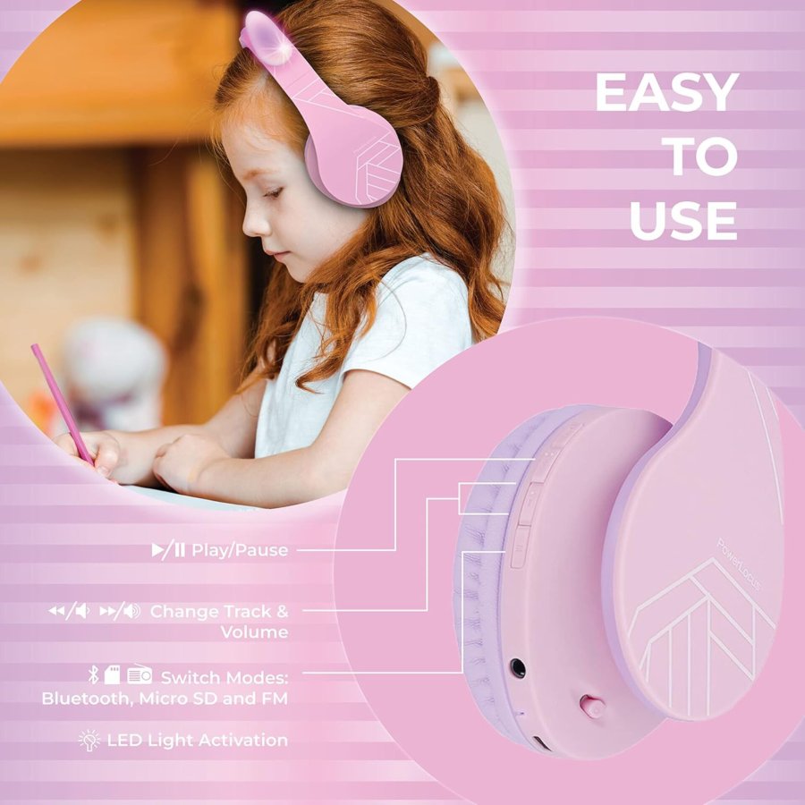 PowerLocus P2 Kids Headphones purple/pink with Ears #9