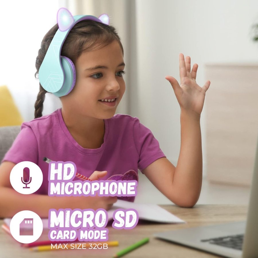 PowerLocus P2 Kids Headphones purple/turquoise with Ears #9