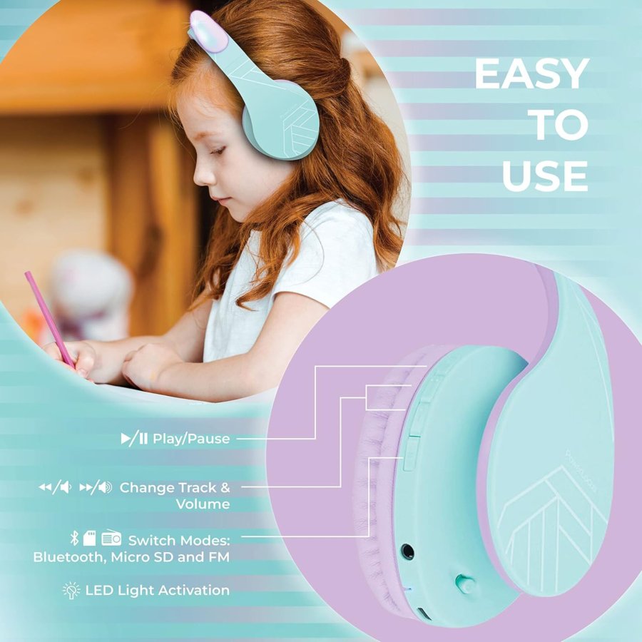 PowerLocus P2 Kids Headphones purple/turquoise with Ears #10