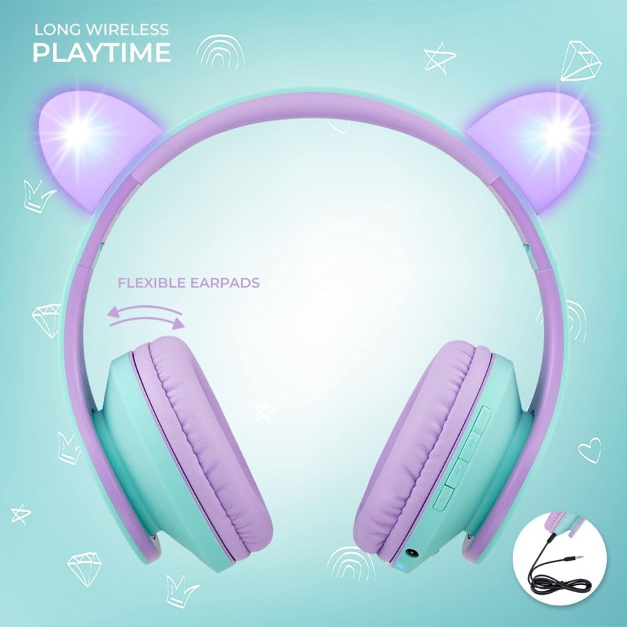 PowerLocus P2 Kids Headphones purple/turquoise with Ears #11
