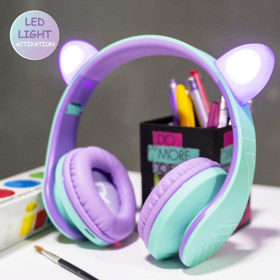 PowerLocus P2 Kids Headphones purple/turquoise with Ears #12