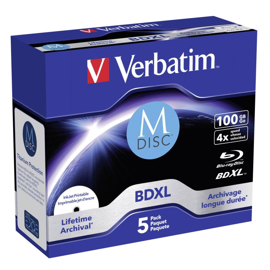 1x5 Verbatim M-Disc BD-R Blu-Ray 100GB 4x Speed inkjet print. JC #1