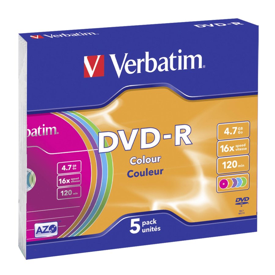 1x5 Verbatim DVD-R 4,7GB Colour 16x Speed, Slim Case #1