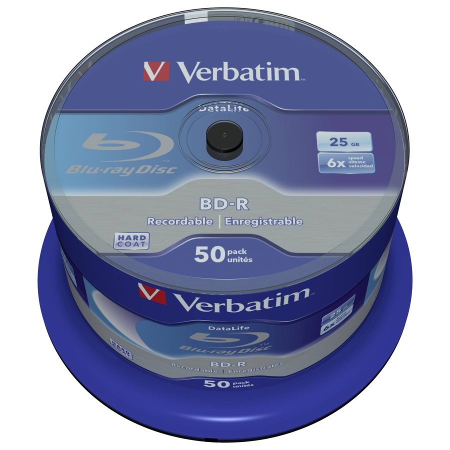 1x50 Verbatim BD-R Blu-Ray 25GB 6x Speed Datalife No-ID Cakebox #1