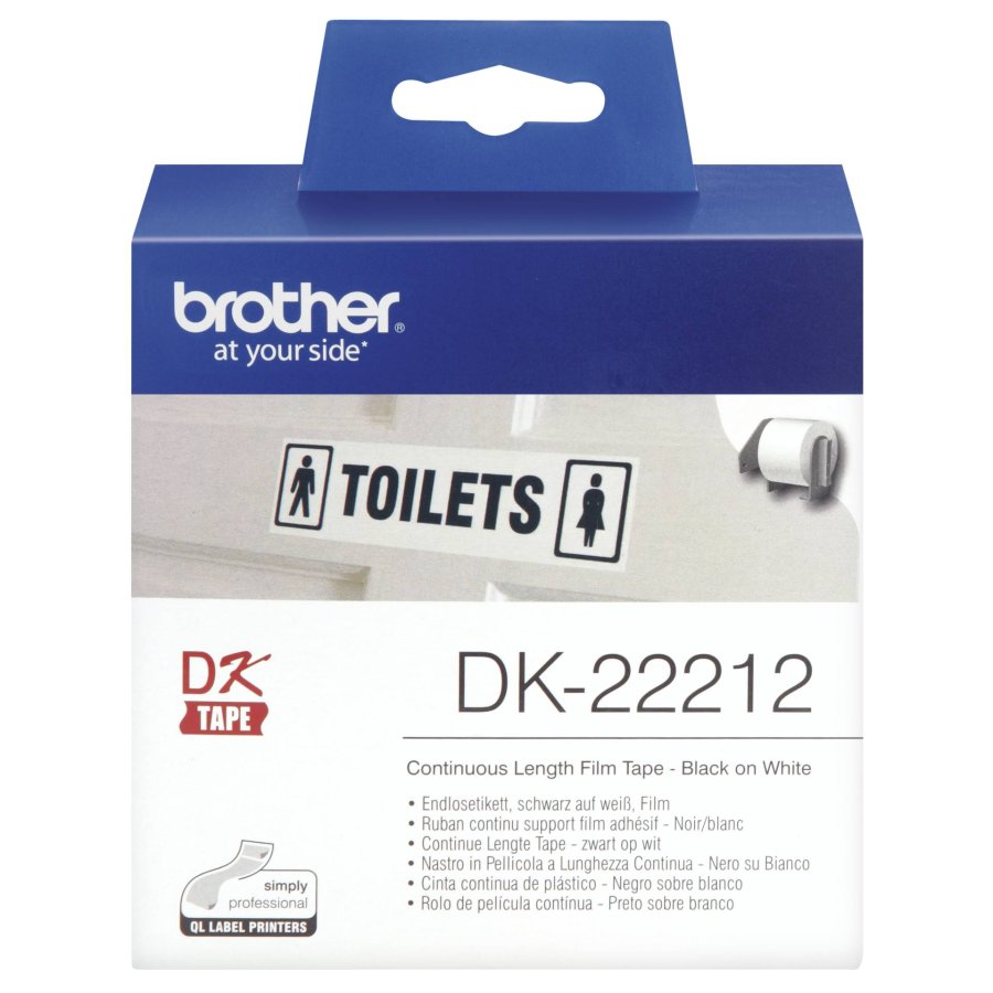 Sammenhngende etiket Brother DK22212 Sort/Hvid Hvid #1