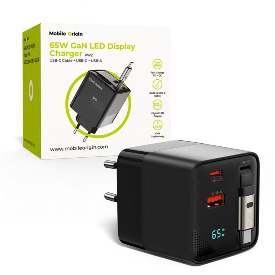 Mobile Origin 65W GaN Charger USB-C retra. cable + USB-A 75cm #1