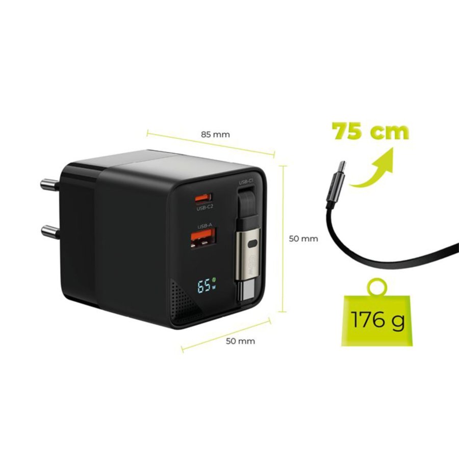 Mobile Origin 65W GaN Charger USB-C retra. cable + USB-A 75cm #11