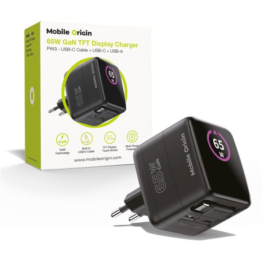 Mobile Origin 65W GaN Charger PW3 USB-C ret. cable 65cm+USB-A #1