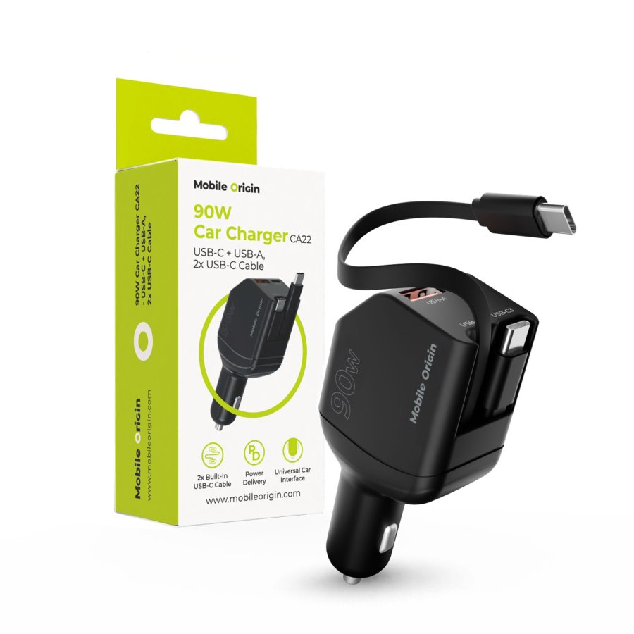 Mobile Origin 90W Car Charger CA22 USB-C+USB-A 2x cable 60cm #1