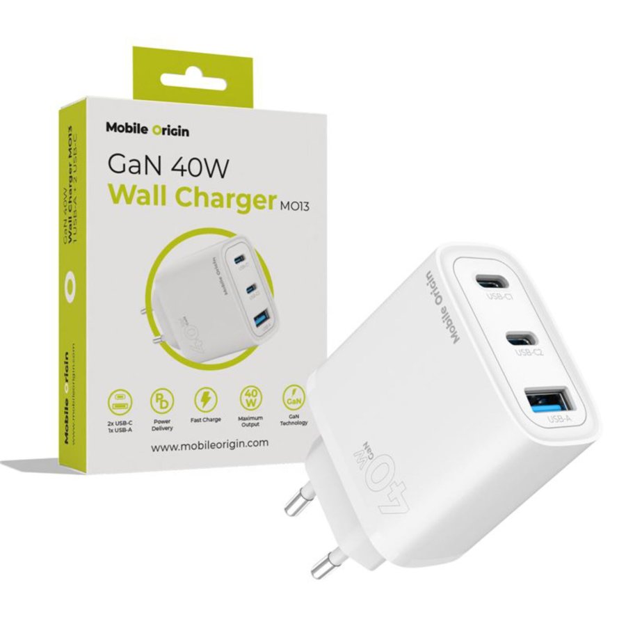 Mobile Origin 40W GaN Charger MO13 white 1x USB-A + 2x USB-C #1