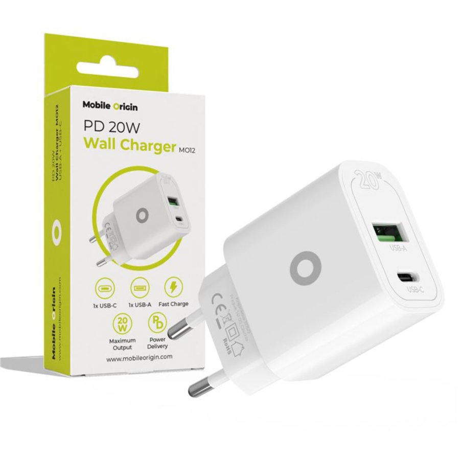 Mobile Origin PD20W Wall Charger MO12 white 1x USB-A + 1x USB-C #1