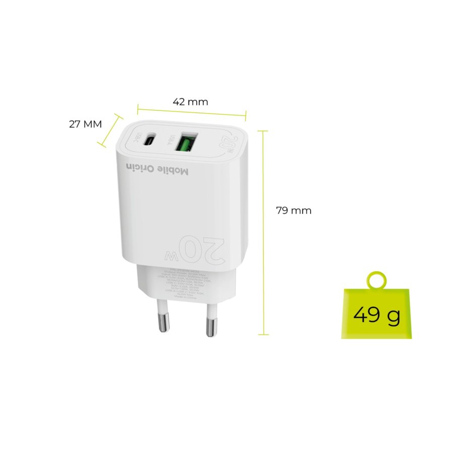 Mobile Origin PD20W Wall Charger MO12 white 1x USB-A + 1x USB-C #13