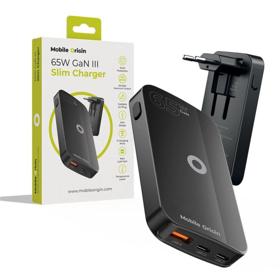 Mobile Origin 65W GaN Slim dual USB-C single USB-A black #1