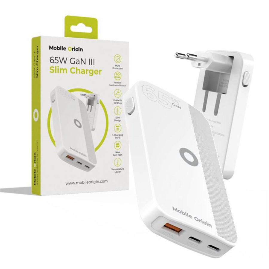 Mobile Origin 65W GaN Slim dual USB-C single USB-A, white #1