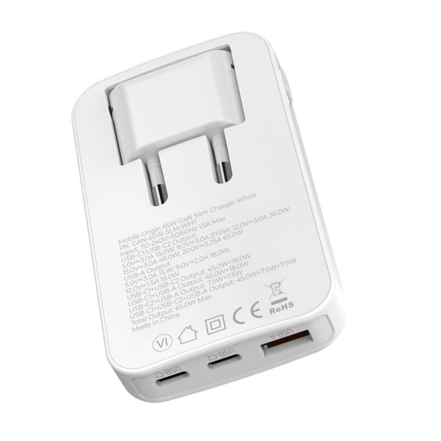 Mobile Origin 65W GaN Slim dual USB-C single USB-A, white #4