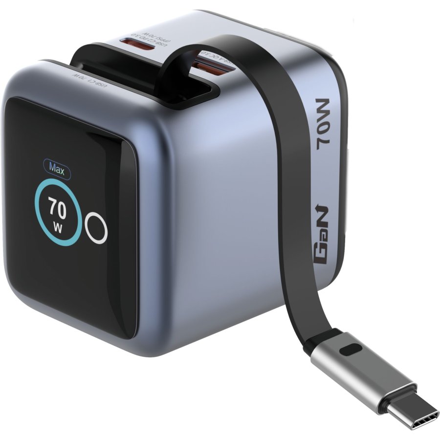 Verbatim Mini GaN Charger 70W einziehbares Kabel+Display 32059 #1