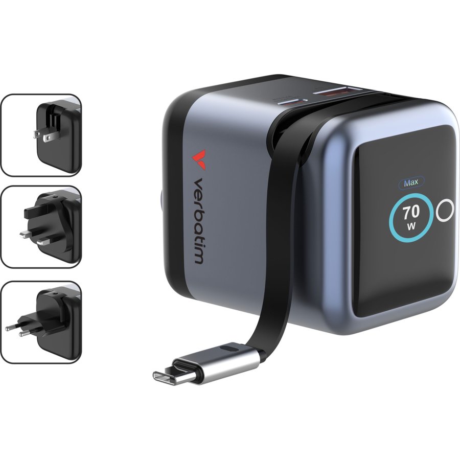 Verbatim Mini GaN Charger 70W einziehbares Kabel+Display 32059 #7