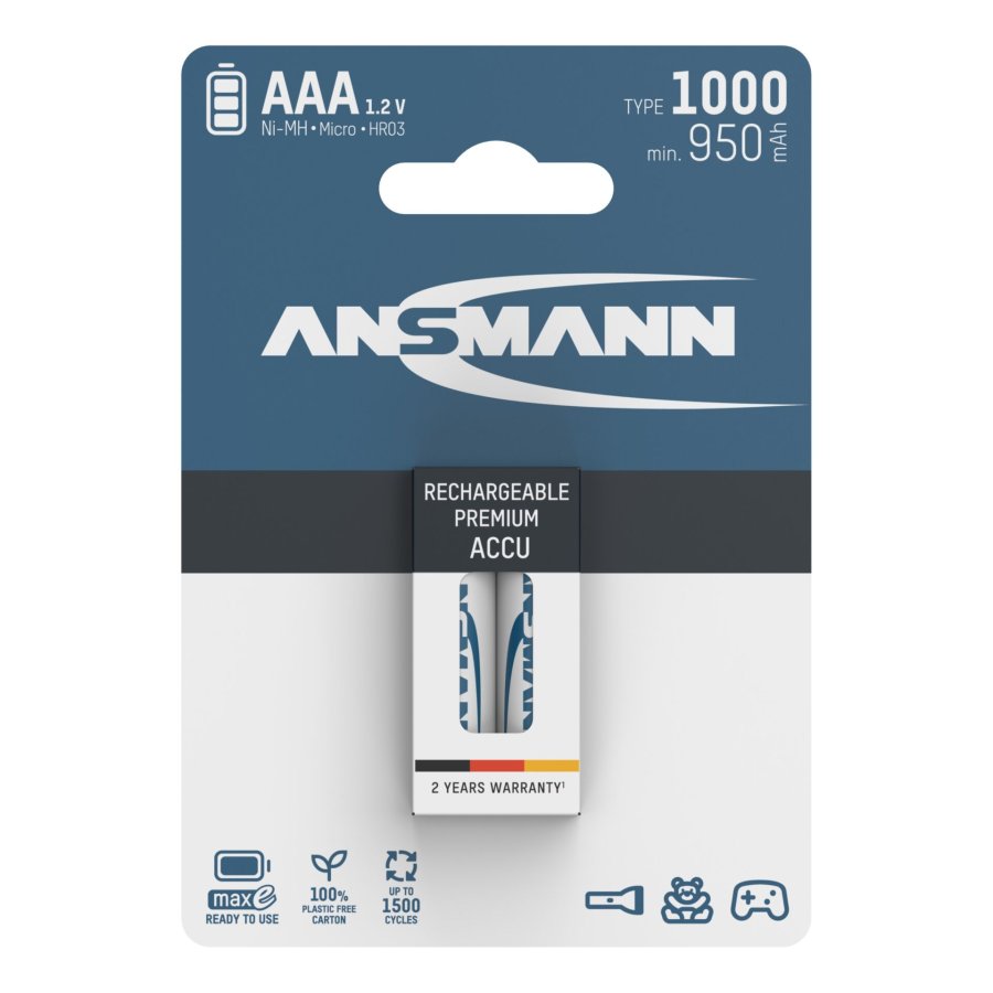 1x2 Ansmann NiMH rech. battery 1000 Micro AAA 950 mAh #1