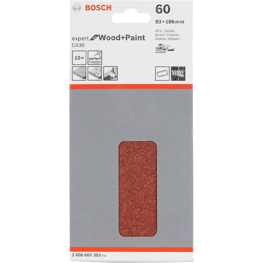 Bosch Sanding Pad C 430 Wood + Lacquer 93x186MM Grit 60 10 pcs #1
