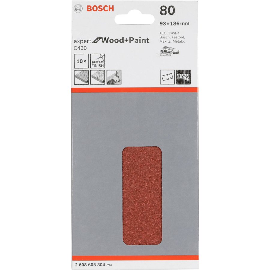 Bosch Sanding Pad C 430 Wood + Lacquer 93x186MM Grit 80 10 pcs. #1