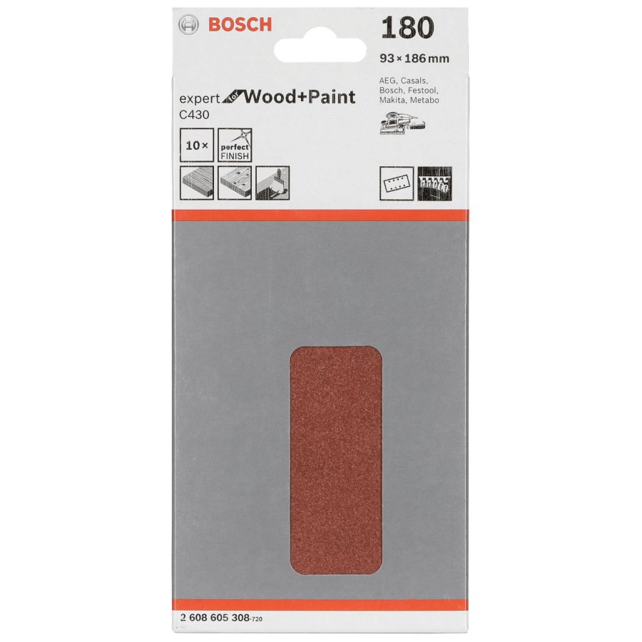 Bosch Sanding Pad C 430 Wood + Lacquer 93x186MM Grit 180 10 pcs #1