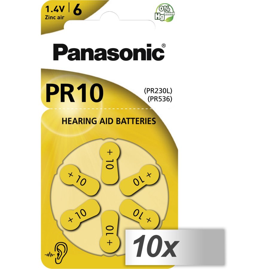 10x1 Panasonic PR 10 Hearing Aid Batteries Zinc Air 6 pcs. #1